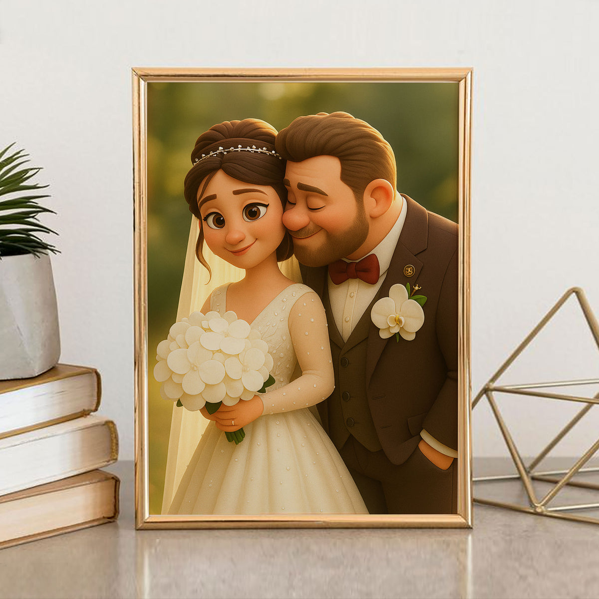 Charming Cartoon Wedding Portrait of Bride and Groom: Perfect Gift for Newlyweds and Home Décor
 - 4