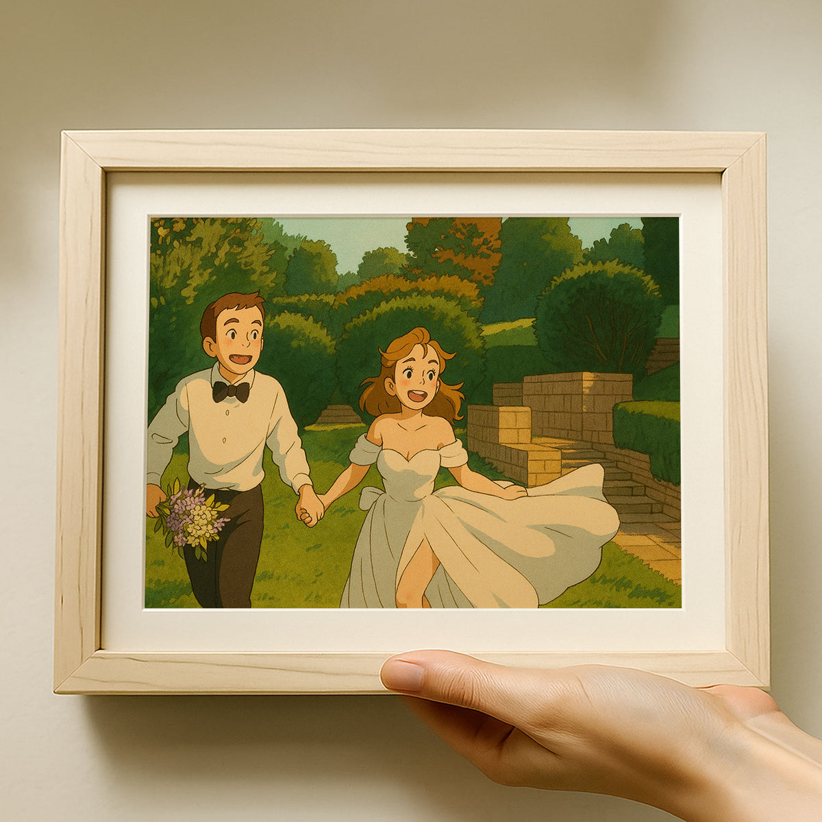 Charming Wedding Portrait Art Print | Romantic Couple in Vibrant Illustration Style
 - 3