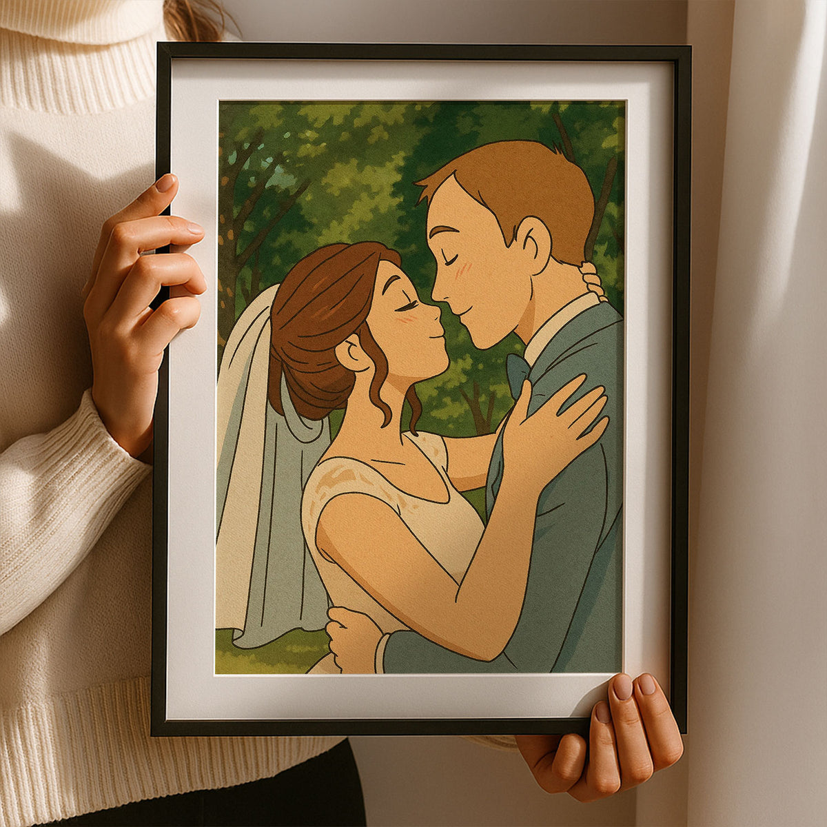 Romantic Wedding Couple Art Print in Charming Cartoon Style – Perfect for Home Décor and Gifts
 - 4