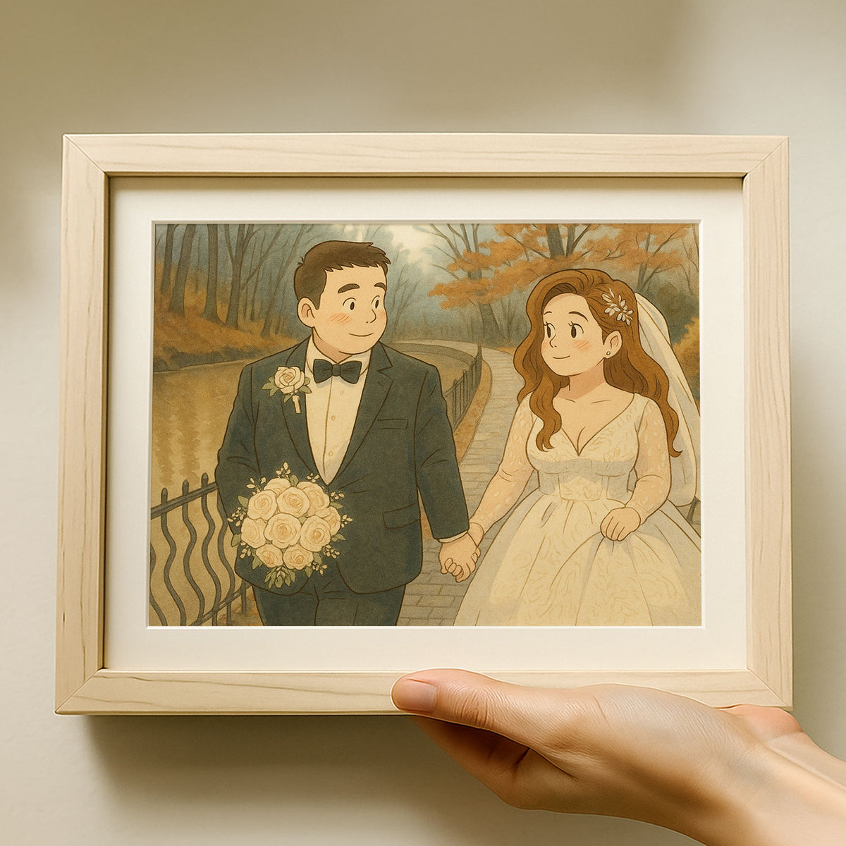 Charming Cartoon Wedding Art Print: Celebrate Your Love with Stylish Framed Couple Illustration
 - 4