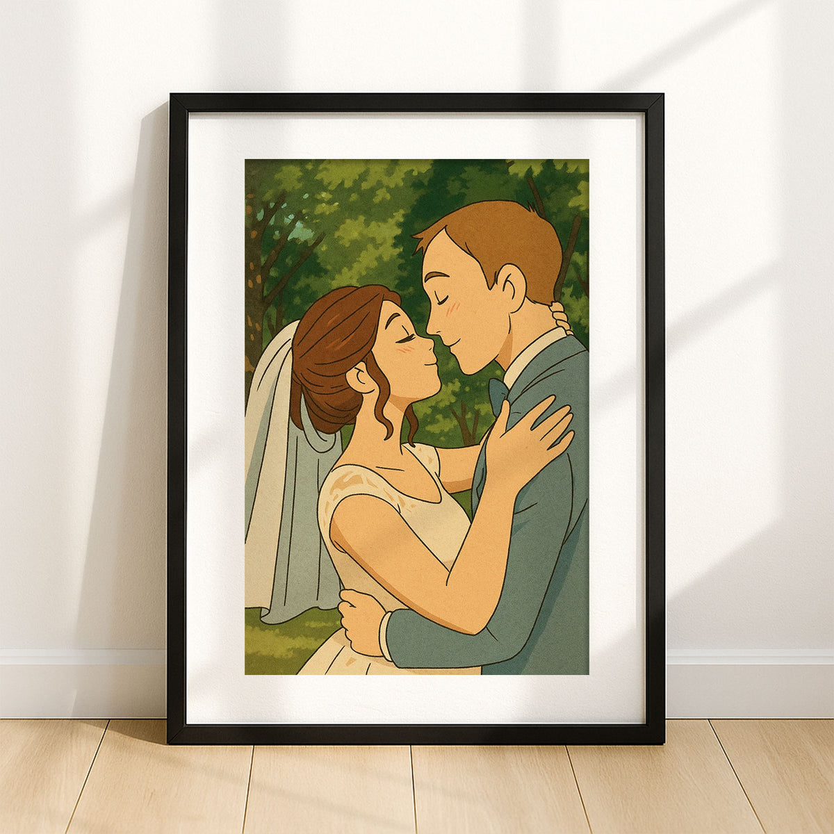 Romantic Wedding Embrace Art Print in a Charming Illustration Style for Home Decor
 - 4