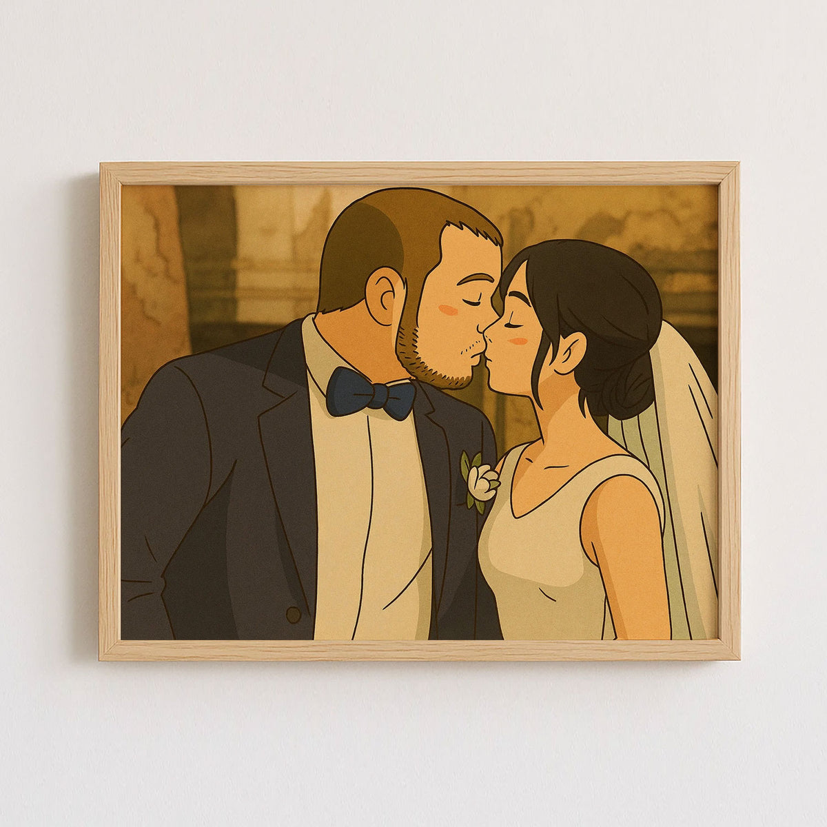 Whimsical Cartoon Wedding Kiss Art Print – Perfect Gift for Newlyweds and Couples
 - 4