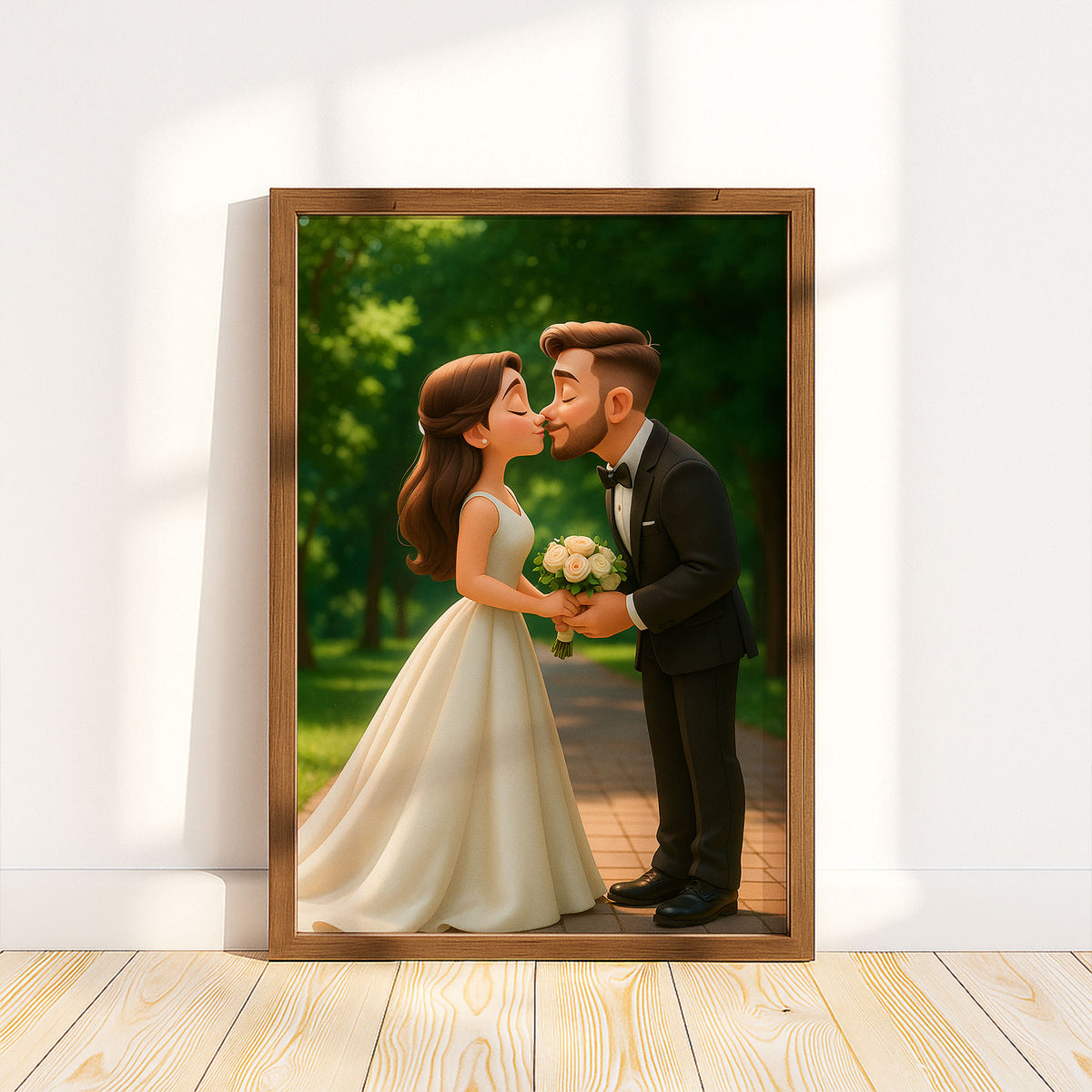 Custom Cartoon Couple Portrait: Romantic Wedding Theme in Vibrant Animated Style
 - 4