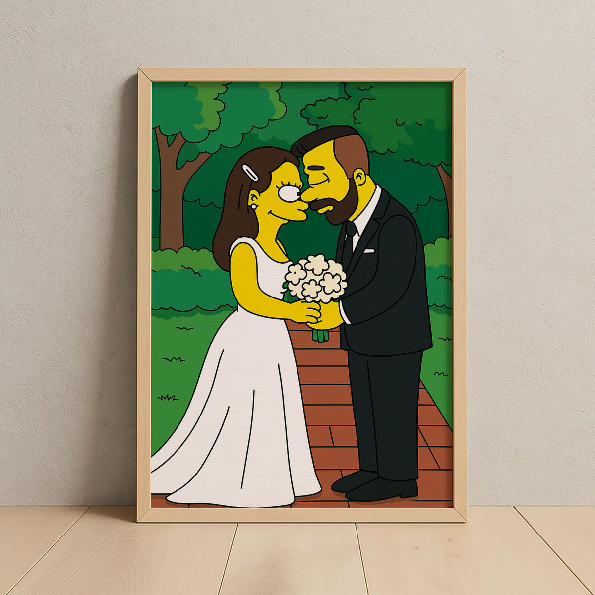 Whimsical Cartoon Wedding Art Print in Iconic Style – Celebrate Love with a Unique Simpsons-Inspired Design
 - 4