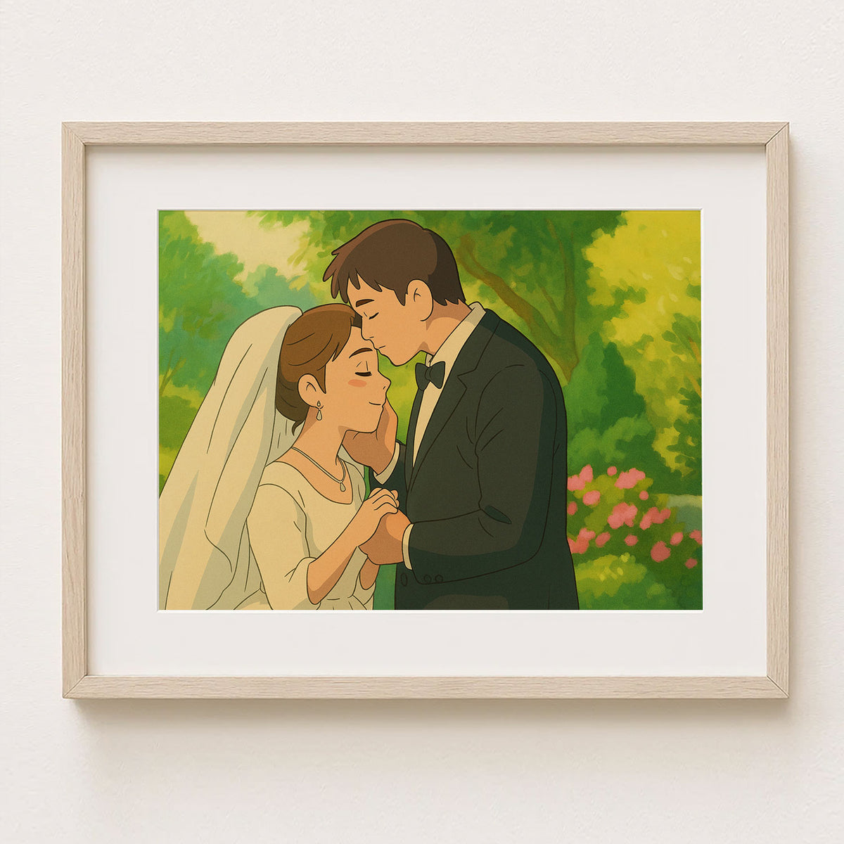 Charming Animated Wedding Couple Artwork - Whimsical Romance in Vibrant Garden Setting
 - 4