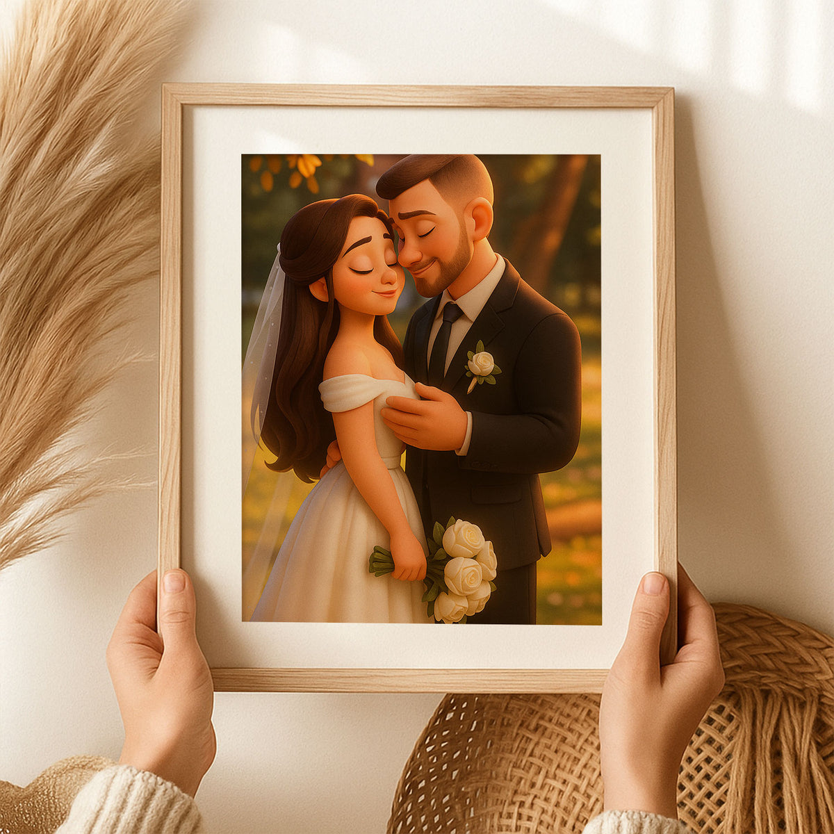 Charming Cartoon Wedding Couple Art Print – Whimsical Illustration for Home Decor and Gifts
 - 4