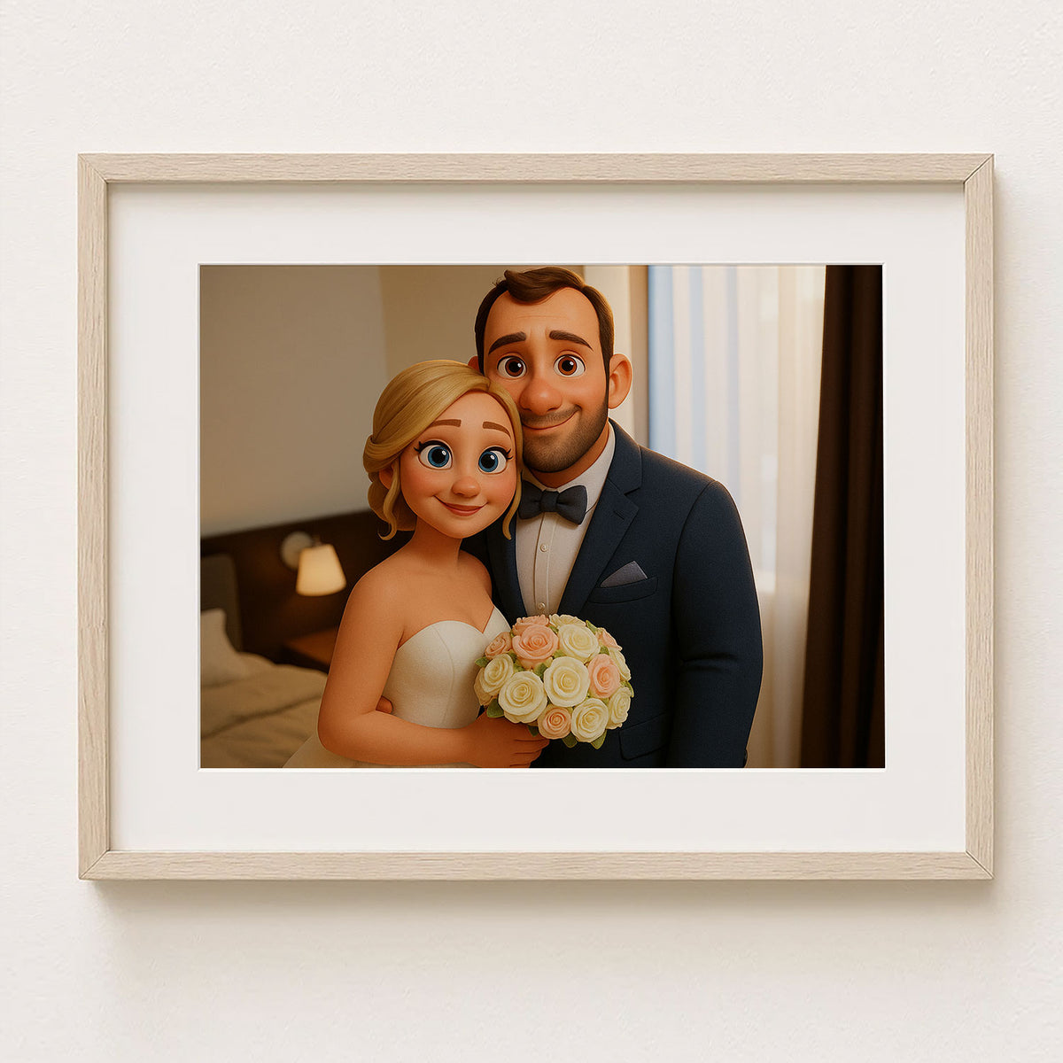 Charming Cartoon Wedding Portrait of a Happy Couple | Ideal Art for Home Decor
 - 4
