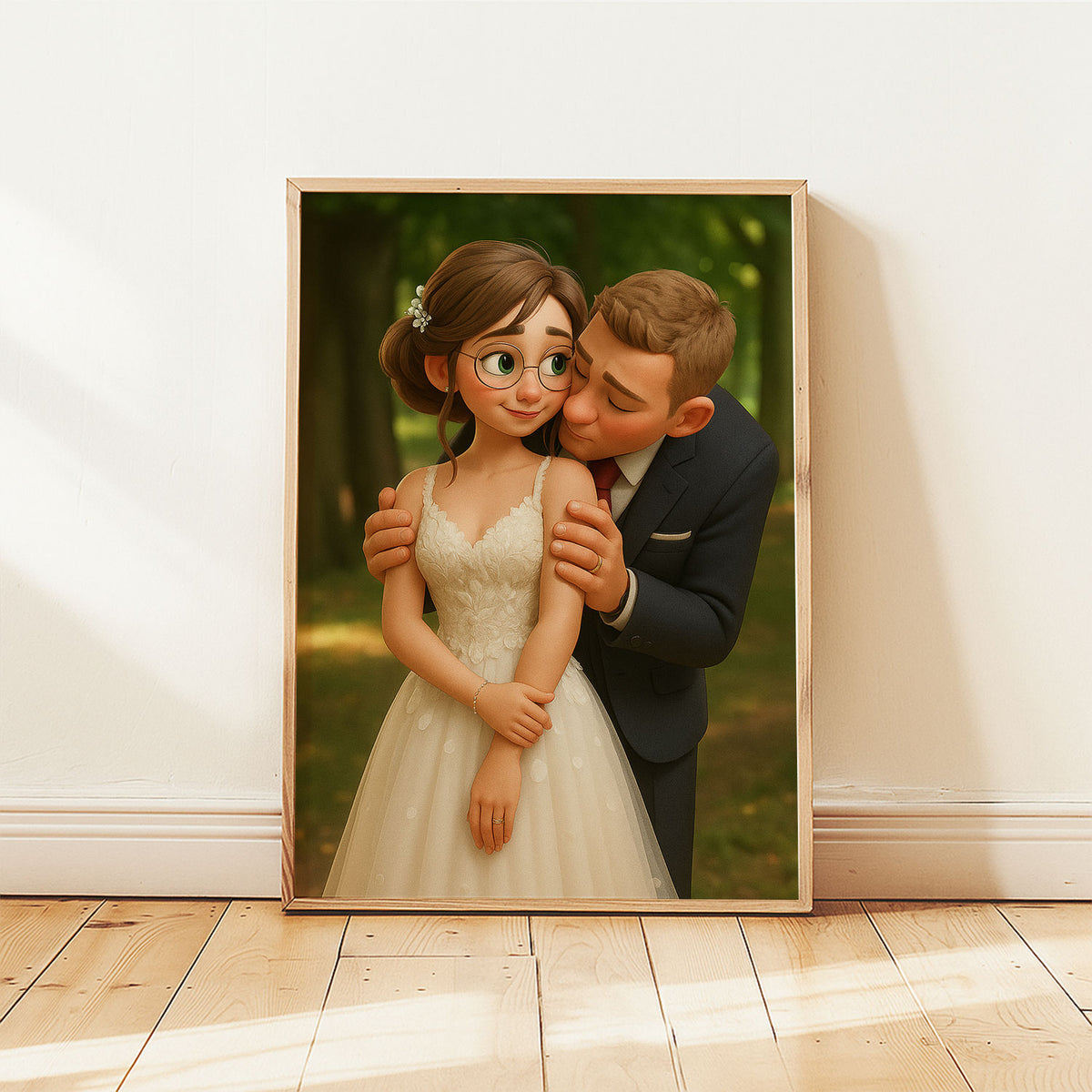 Charming Animated Wedding Portrait of a Couple in Love | Perfect for Home Decor and Gifts
 - 4