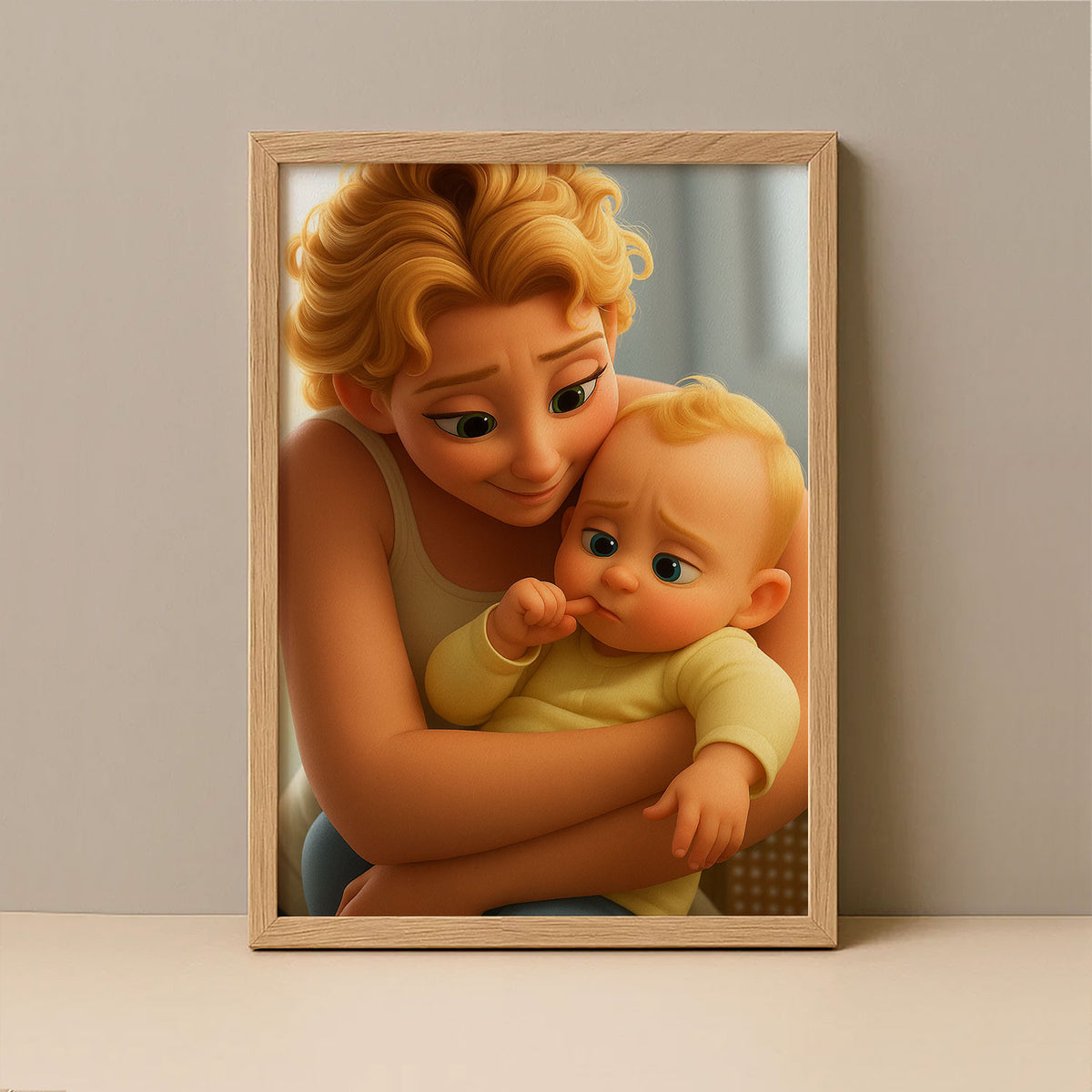 Whimsical Mother and Baby Cartoon Print: Heartwarming Digital Art for Your Nursery or Family Space
 - 4