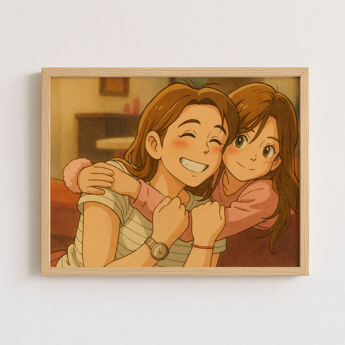 Heartwarming Mother-Daughter Bond: Cozy Cartoon Art Print for Family Love Decor
 - 3