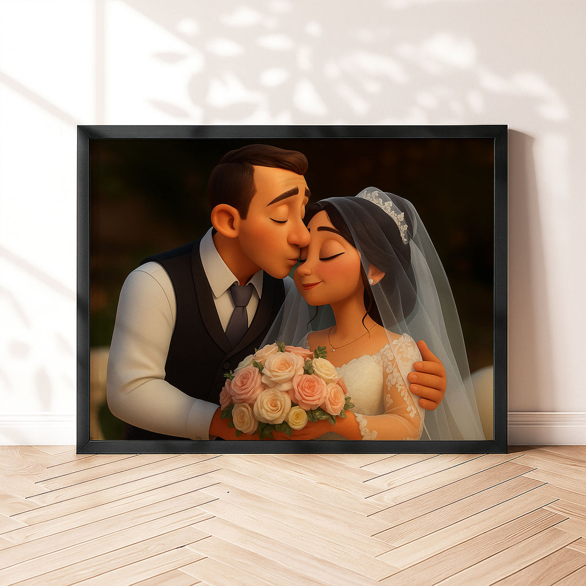 Charming Wedding Couple Art Print | Lovely Animated Style Portrait for Home Decor
 - 4