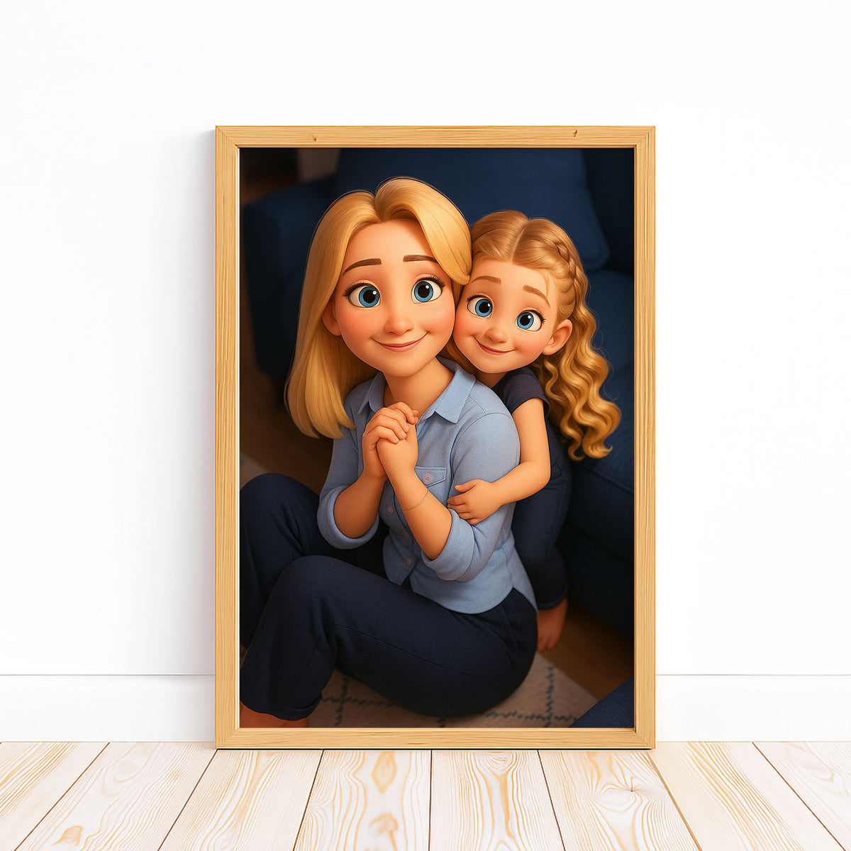 Charming Mother-Daughter Bond: Whimsical Cartoon Art for Family Spaces
 - 4