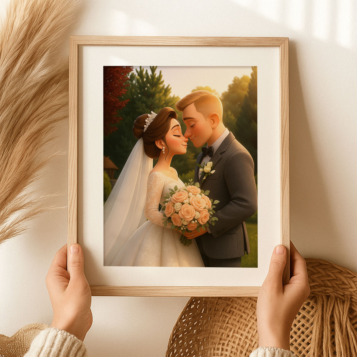 Charming Cartoon Wedding Portrait of a Happy Couple - Perfect Gift for Engagements and Anniversaries
 - 4