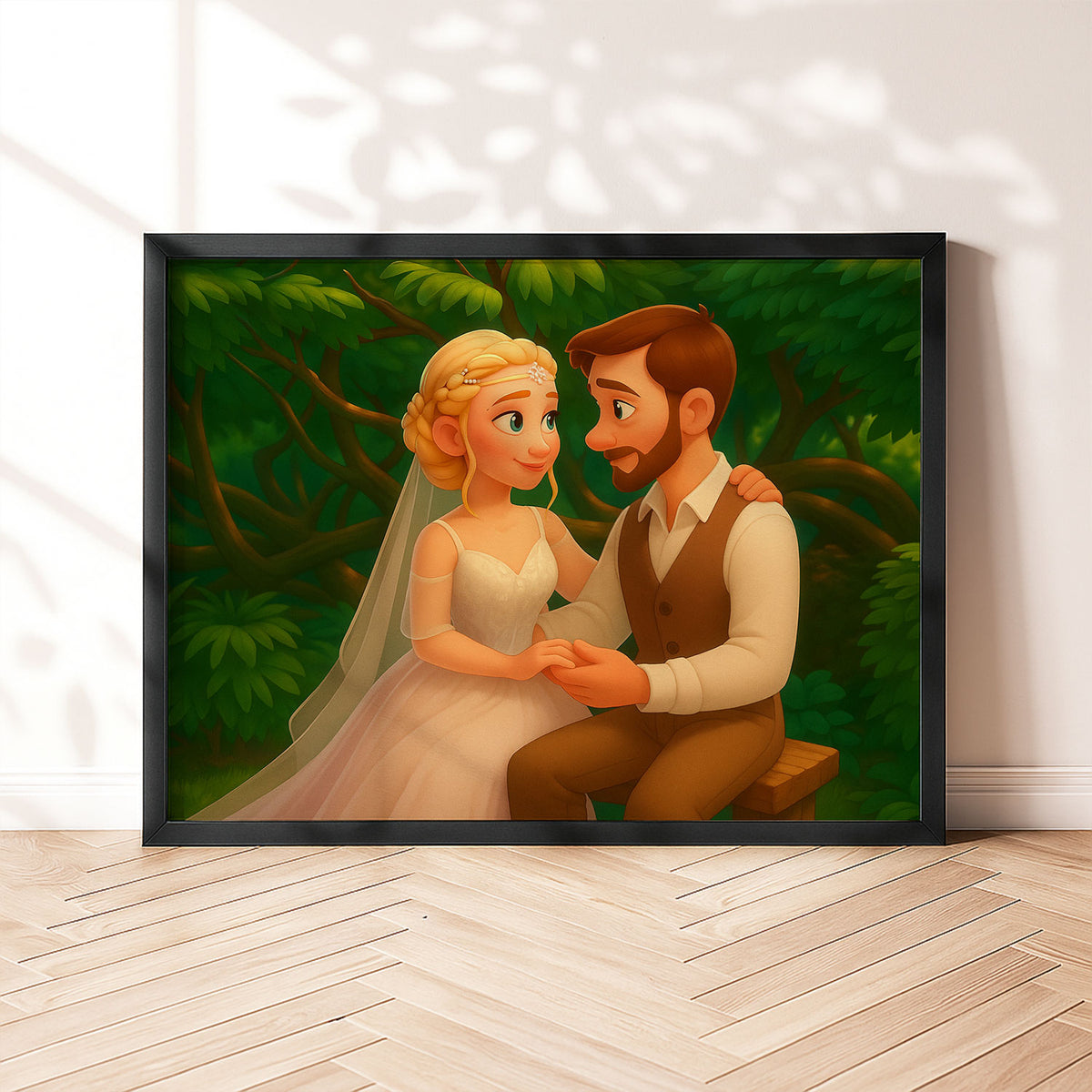 Whimsical Couple Portrait: Charming Animated Wedding Art for a Blissful Home Décor
 - 4