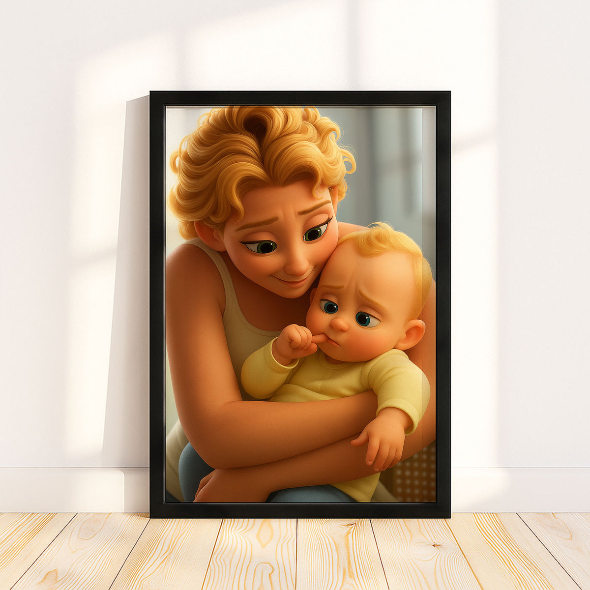 Adorable Mother and Baby Digital Art Print - Heartwarming Cartoon Style for Home Decor and Gift Ideas
 - 4