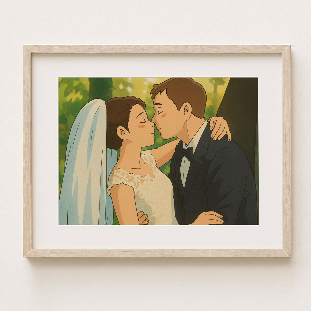 Romantic Wedding Kiss Art Print | Elegant Anime Style Artwork for Home Décor
 - 4
