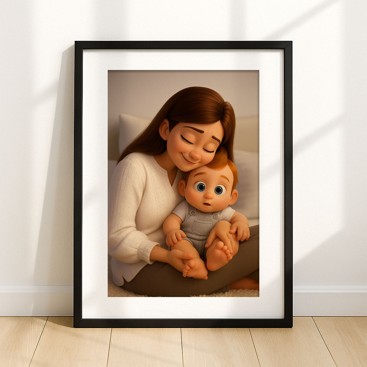 Heartwarming Cartoon Illustration of a Mother with Baby - Charming Home Decor for Family Spaces
 - 4