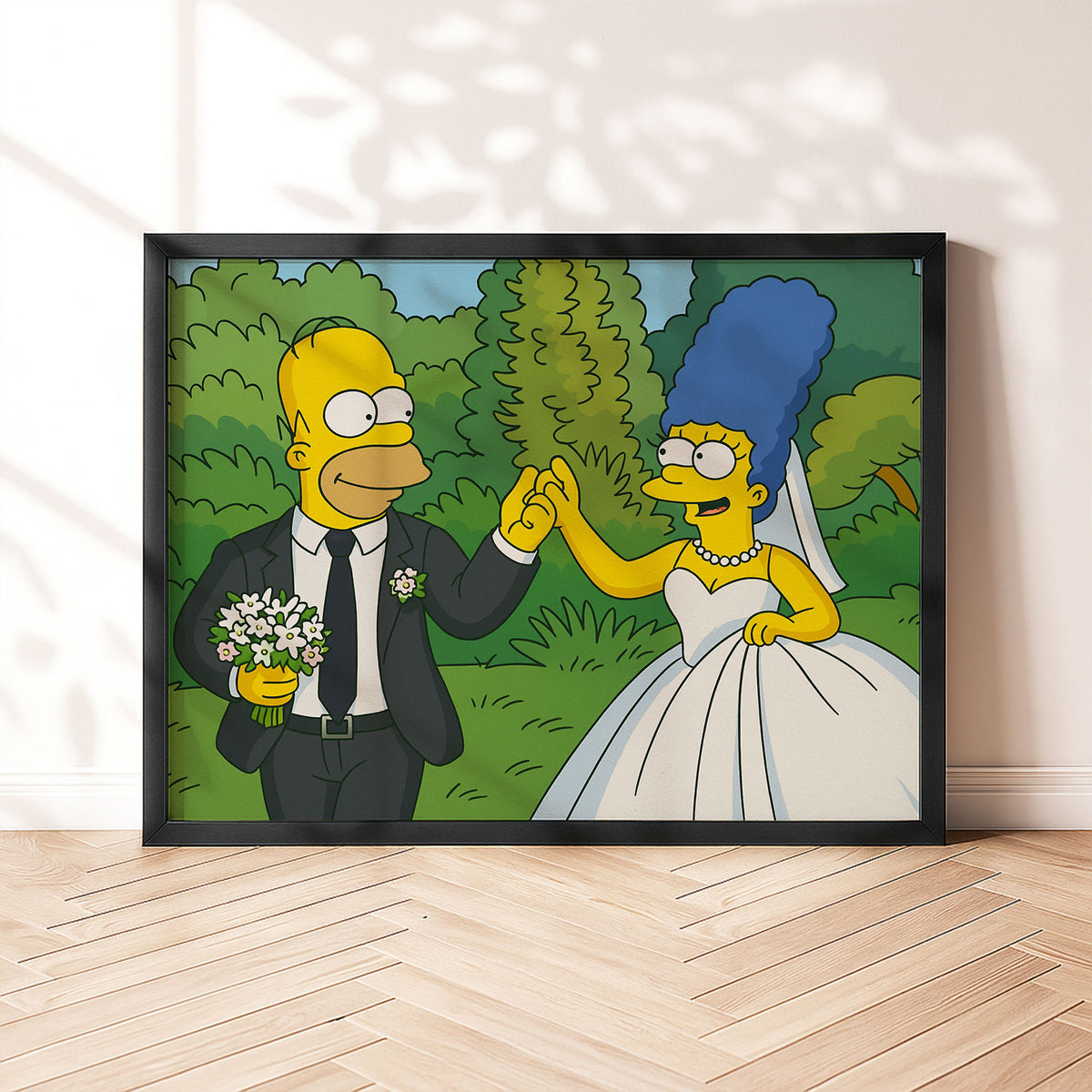 Charming Simpsons Wedding Art Print: Homer and Marge Celebrate Love in Vibrant Cartoon Style
 - 4