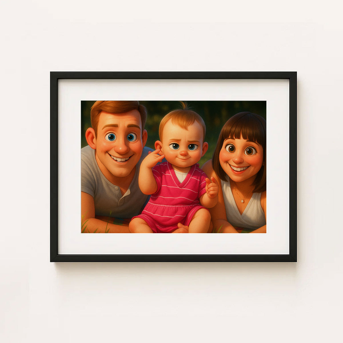 Heartwarming Cartoon Painting of a Girl and Her Mother Embracing on the Beach – Perfect Gift for Family Love
 - 4