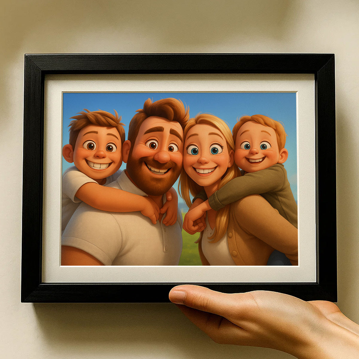 Charming Family Portrait: Heartwarming Cartoon Art Featuring Joyful Parents and Baby
 - 3