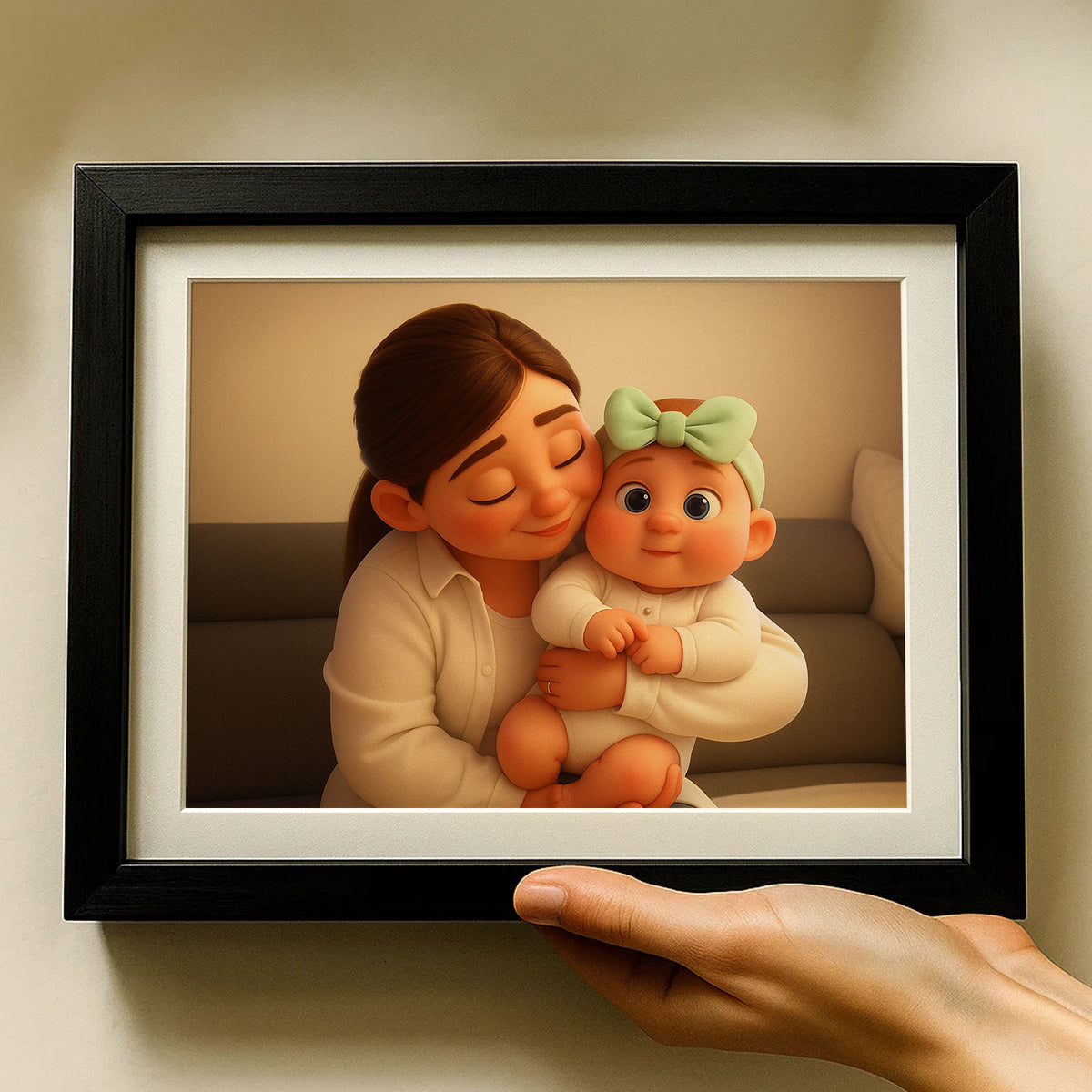 Adorable Cartoon Mom and Baby Art Print: Celebrate Love and Bonding in a Cozy Home Setting!
 - 4