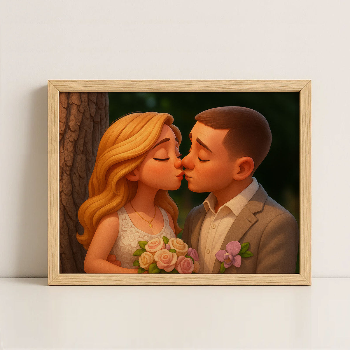 Charming Cartoon Couple Kissing – Romantic Wedding Artwork for Home Decor
 - 4