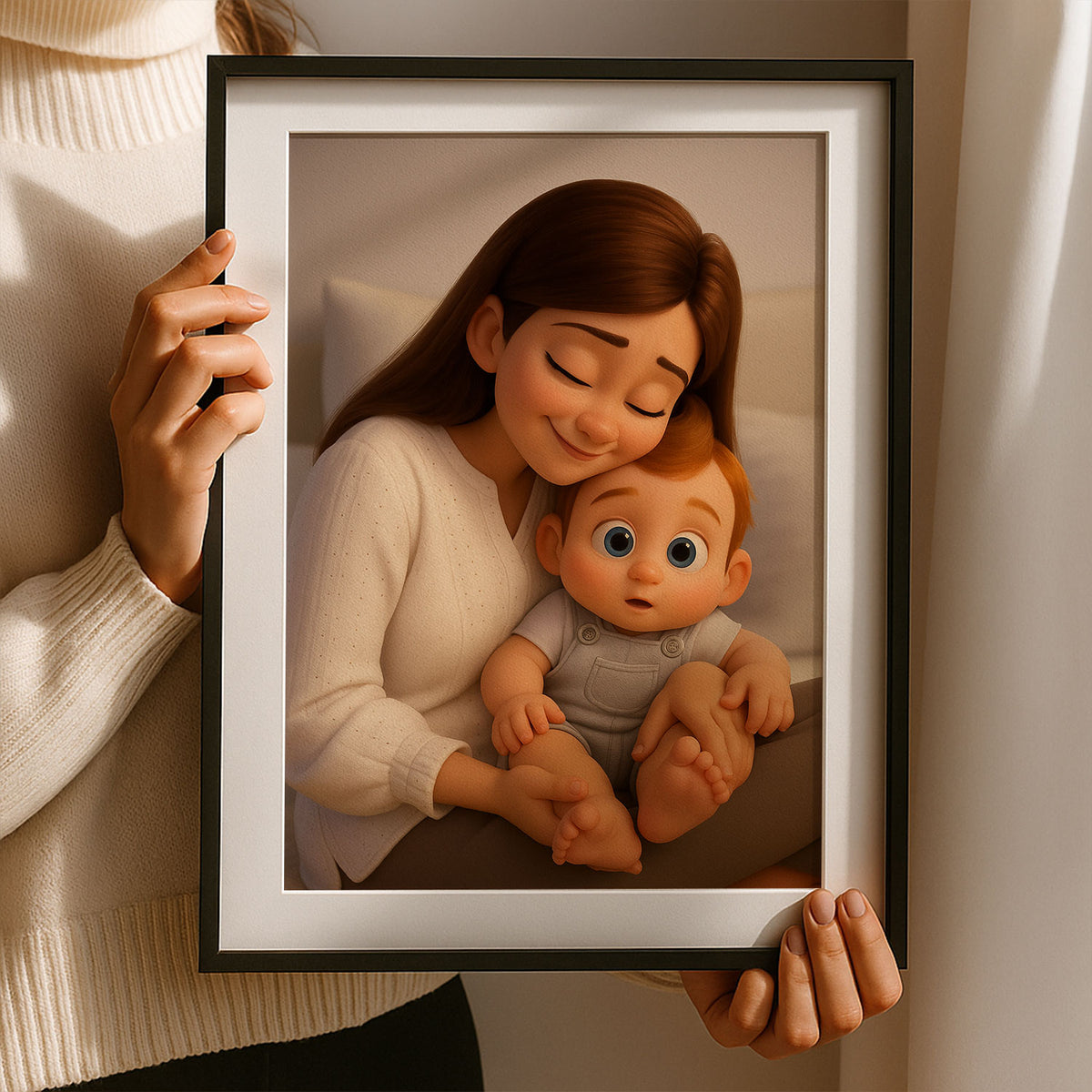 Adorable Mother and Baby Illustration in Charming Cartoon Style - Perfect Wall Art for Nursery Décor
 - 4