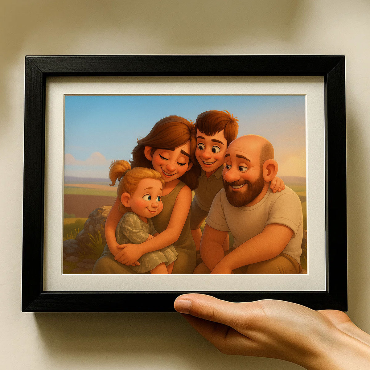 Heartwarming Family Portrait: Joyful Whimsical Cartoon Art Featuring Dad, Baby, and Daughter
 - 4