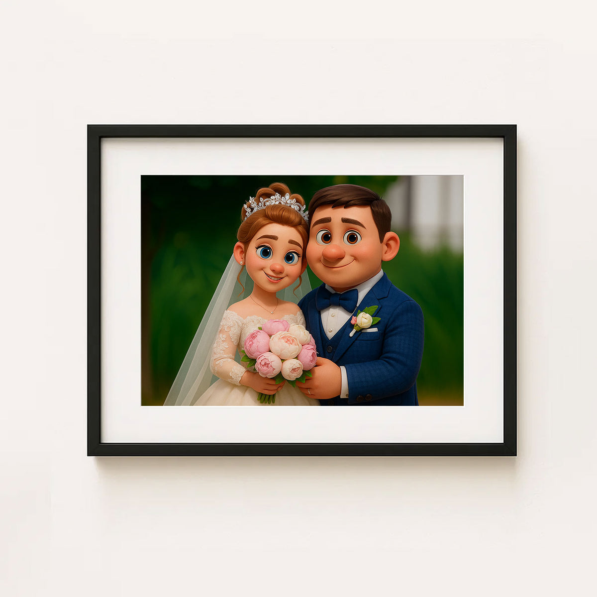 Charming Animated Wedding Portrait: Whimsical Couple Embracing Love and Joy
 - 5