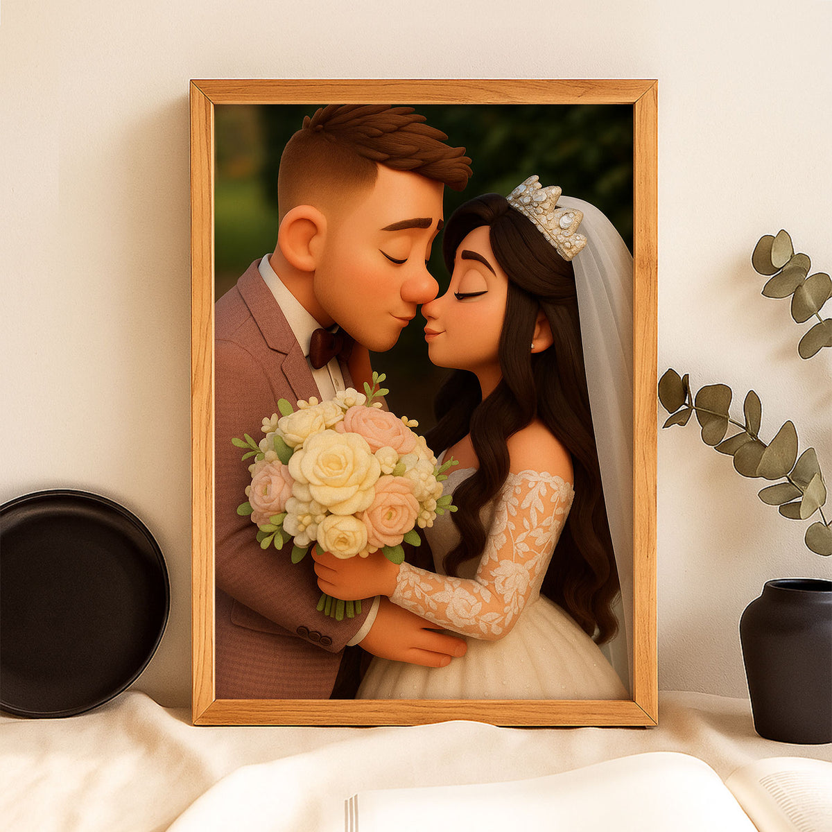 Whimsical Wedding Couple Art Print - Romantic Animated Style for Timeless Home Decor
 - 5