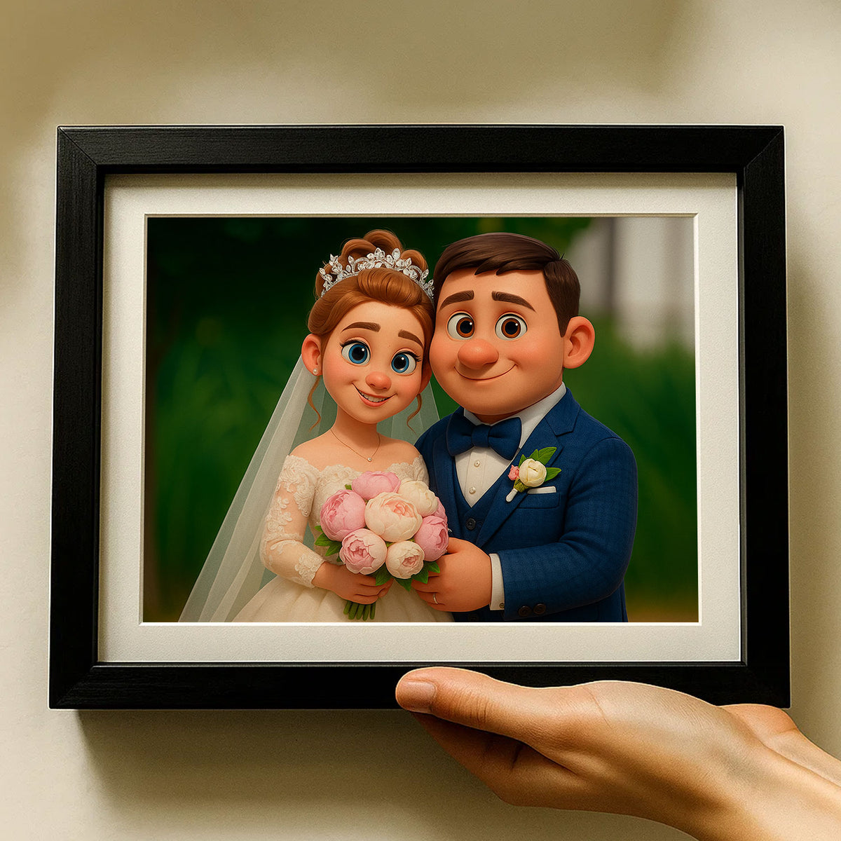 Charming Cartoon Wedding Portrait of a Bride and Groom in Whimsical Art Style for Your Home Decor
 - 5