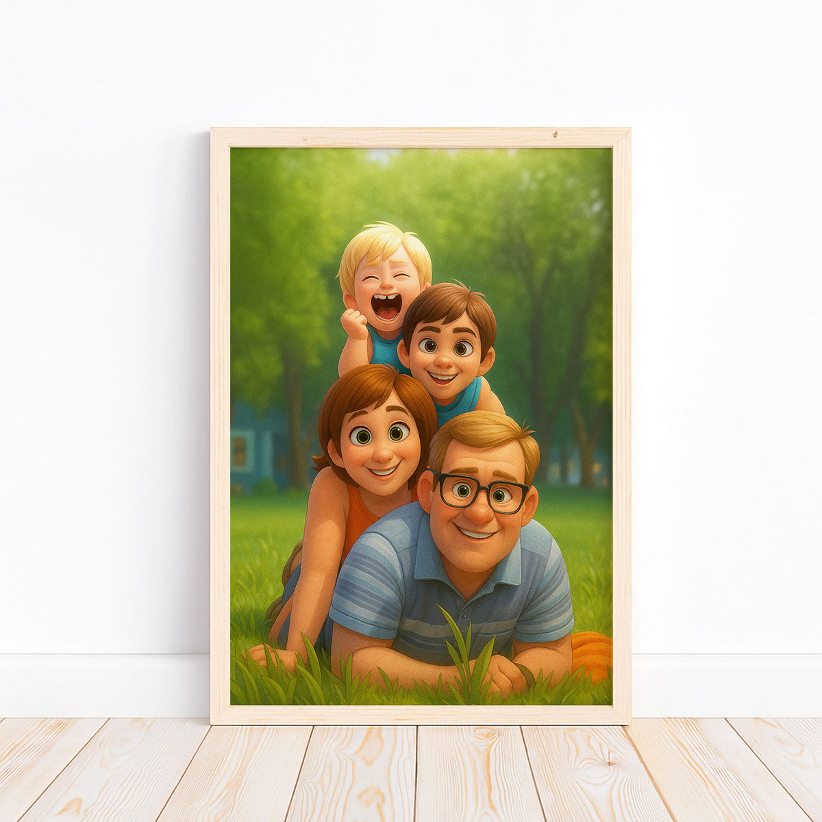 Charming Cartoon Family Portrait of Mother and Daughter Embracing in Joyful Moment
 - 5