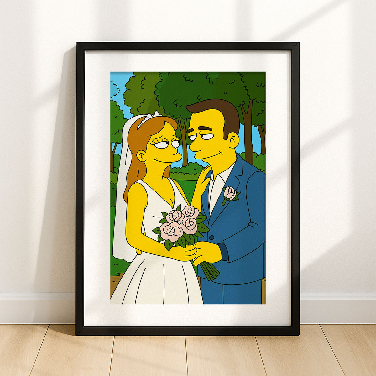 Unique Cartoon Wedding Portrait of Marge and Homer Simpson in Vibrant Art Style - Perfect for Fans and Home Decor
 - 5