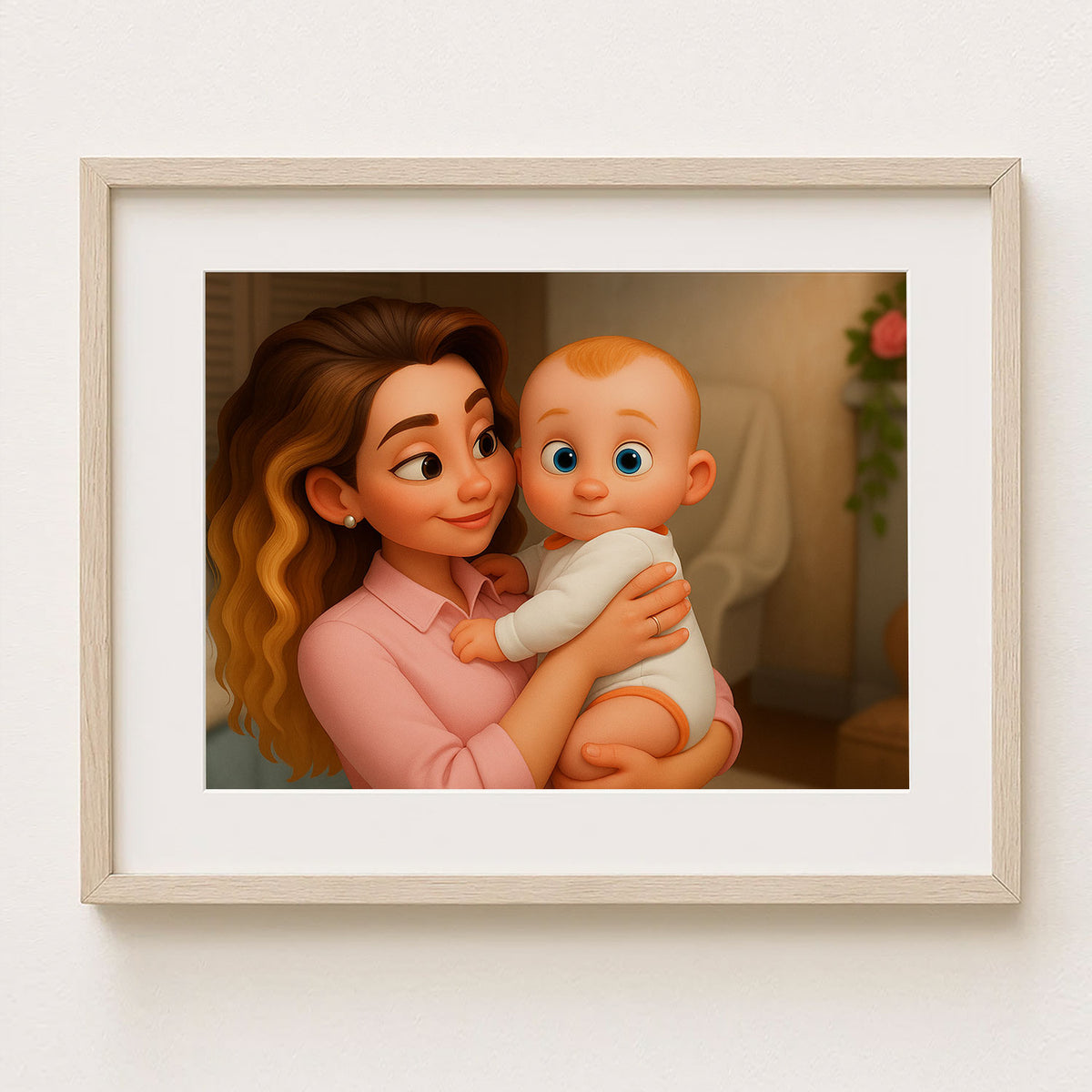 Charming Cartoon Art of a Mother and Baby Embracing - Heartwarming Home Decor for Nursery or Living Room
 - 5