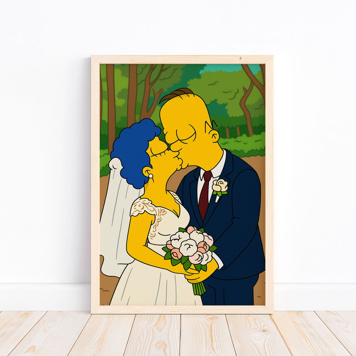 Whimsical Cartoon Wedding Artwork: Fun Simpsons-Inspired Bride and Groom Illustration
 - 5
