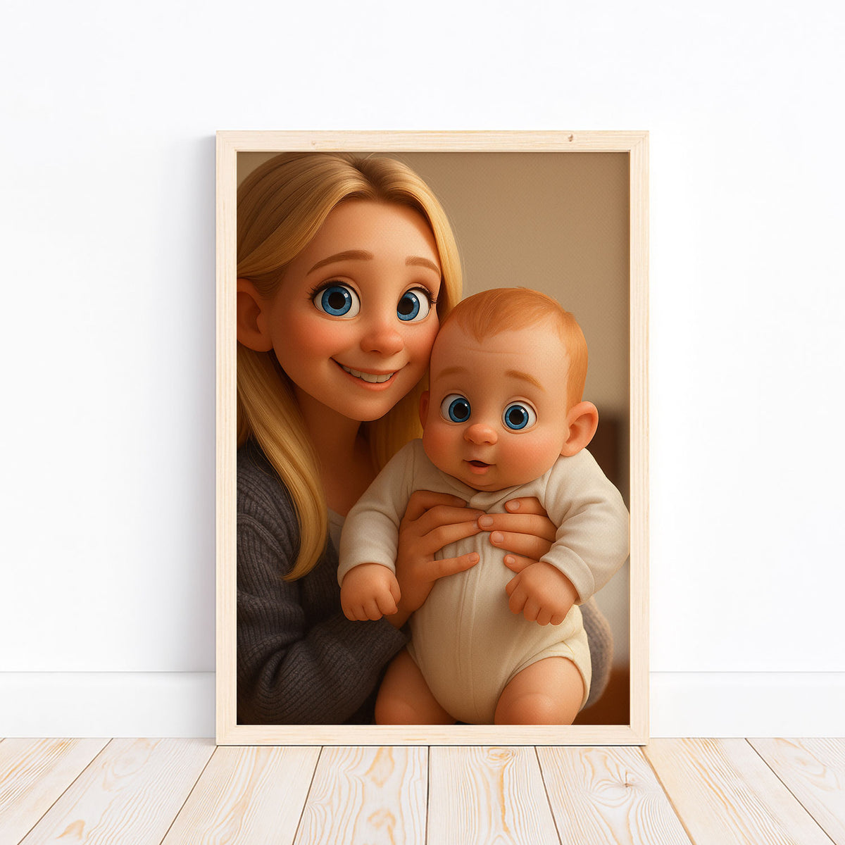 Heartwarming Cartoon Illustration of a Mother and Baby Sharing Joyful Moments – Ideal for Nursery Decor and Family Art
 - 5