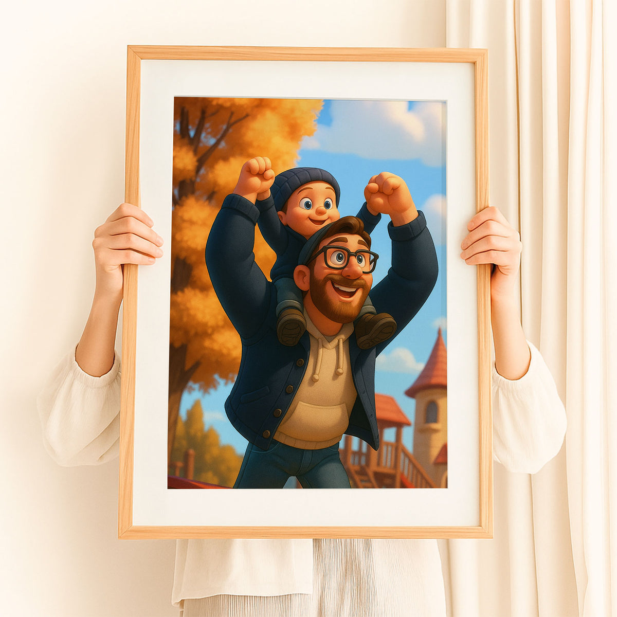 Charming Mother-Daughter Illustrated Art Print in Vibrant Cartoon Style - Perfect for Home Decor
 - 5