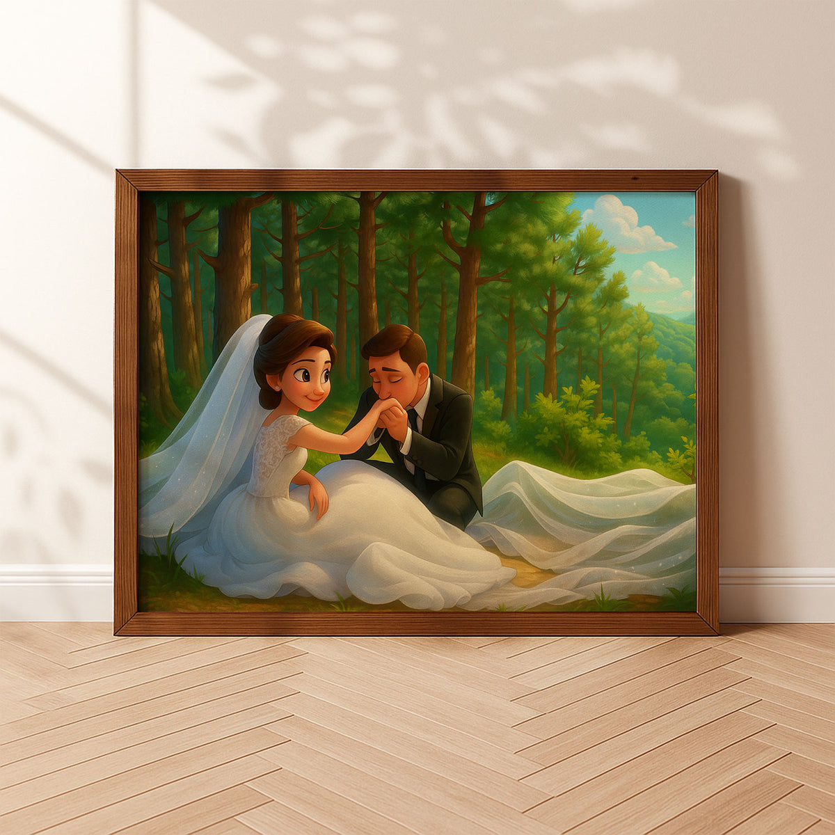 Charming Wedding Couple Art Print | Lovely Animated Style Portrait for Home Decor
 - 5