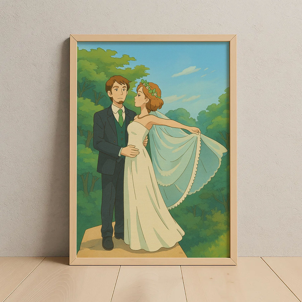 Charming Romantic Scene: Animated Wedding Couple Painting in Lush Nature Setting
 - 5