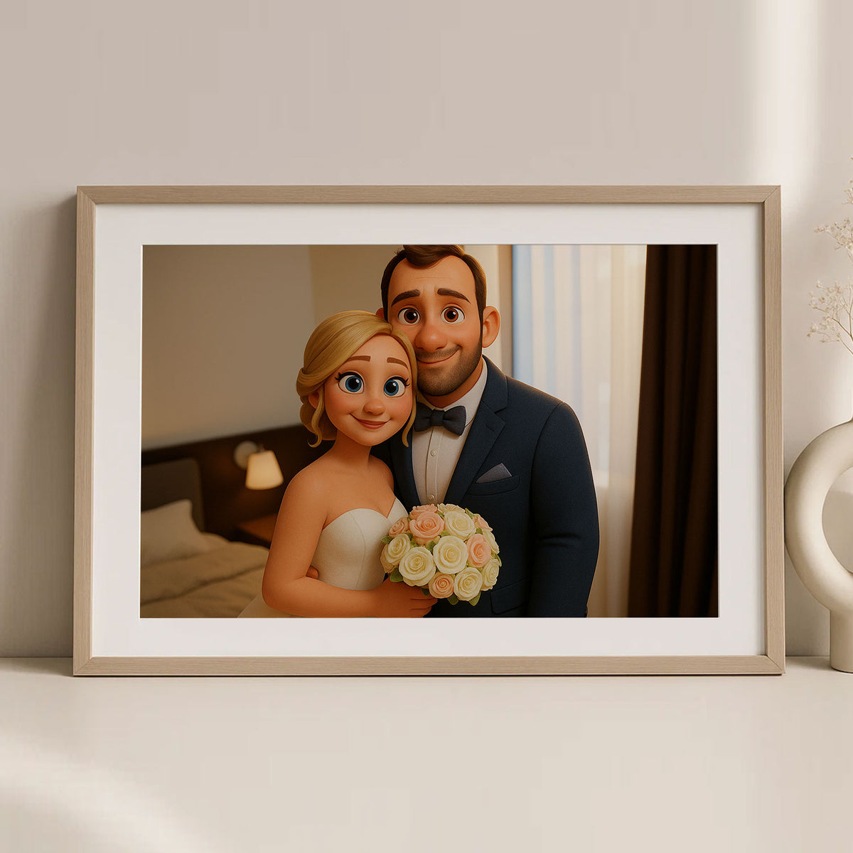Charming Cartoon Wedding Art Print Featuring Happy Couple - Perfect Home Decor for Newlyweds
 - 5