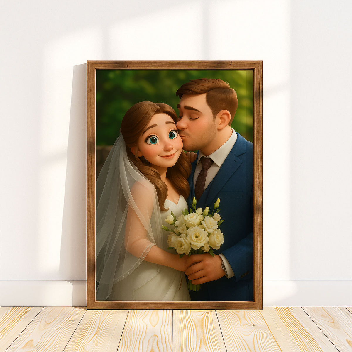 Charming Animated Wedding Art: Romantic Kissing Couple in Cartoon Style for Your Home Decor
 - 5