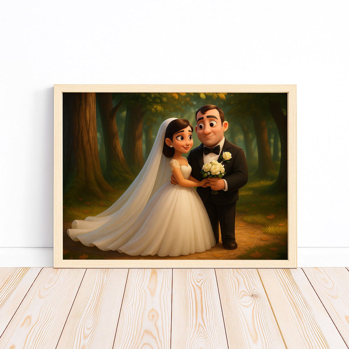 Charming Cartoon Couple Embracing in Lush Greenery – Whimsical Art for Your Home Decor
 - 5