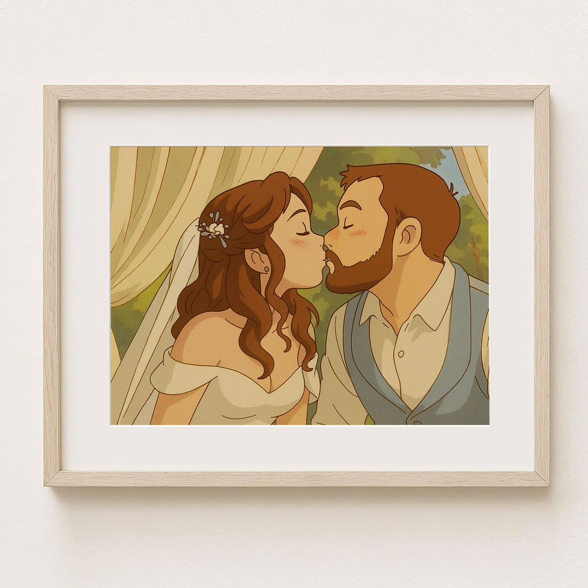 Whimsical Cartoon Wedding Kiss Art Print – Perfect Gift for Newlyweds and Couples
 - 5
