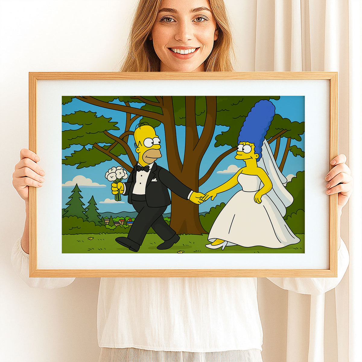 Charming Simpsons Wedding Art - Homer &amp; Marge in Playful Cartoon Style Perfect for Home Decor
 - 4