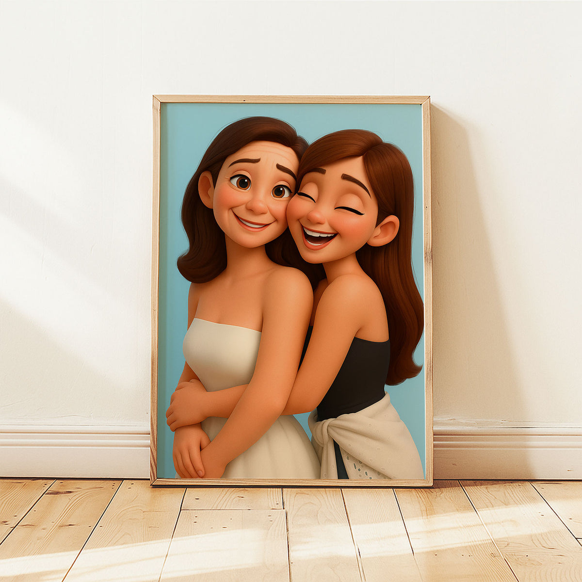 Whimsical Cartoon Portrait of a Grandmother and Granddaughter Embracing: Perfect Gift for Family Love and Memories
 - 5