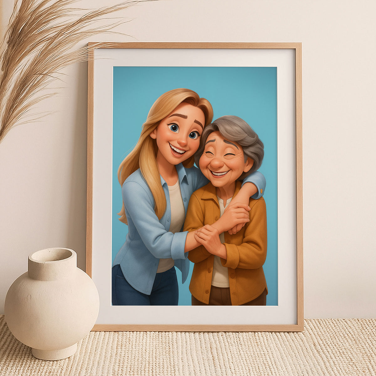 Heartwarming Mother-Daughter Cartoon Artwork: Celebrate Generational Love in Vibrant Illustrated Style for Your Home Decor
 - 5