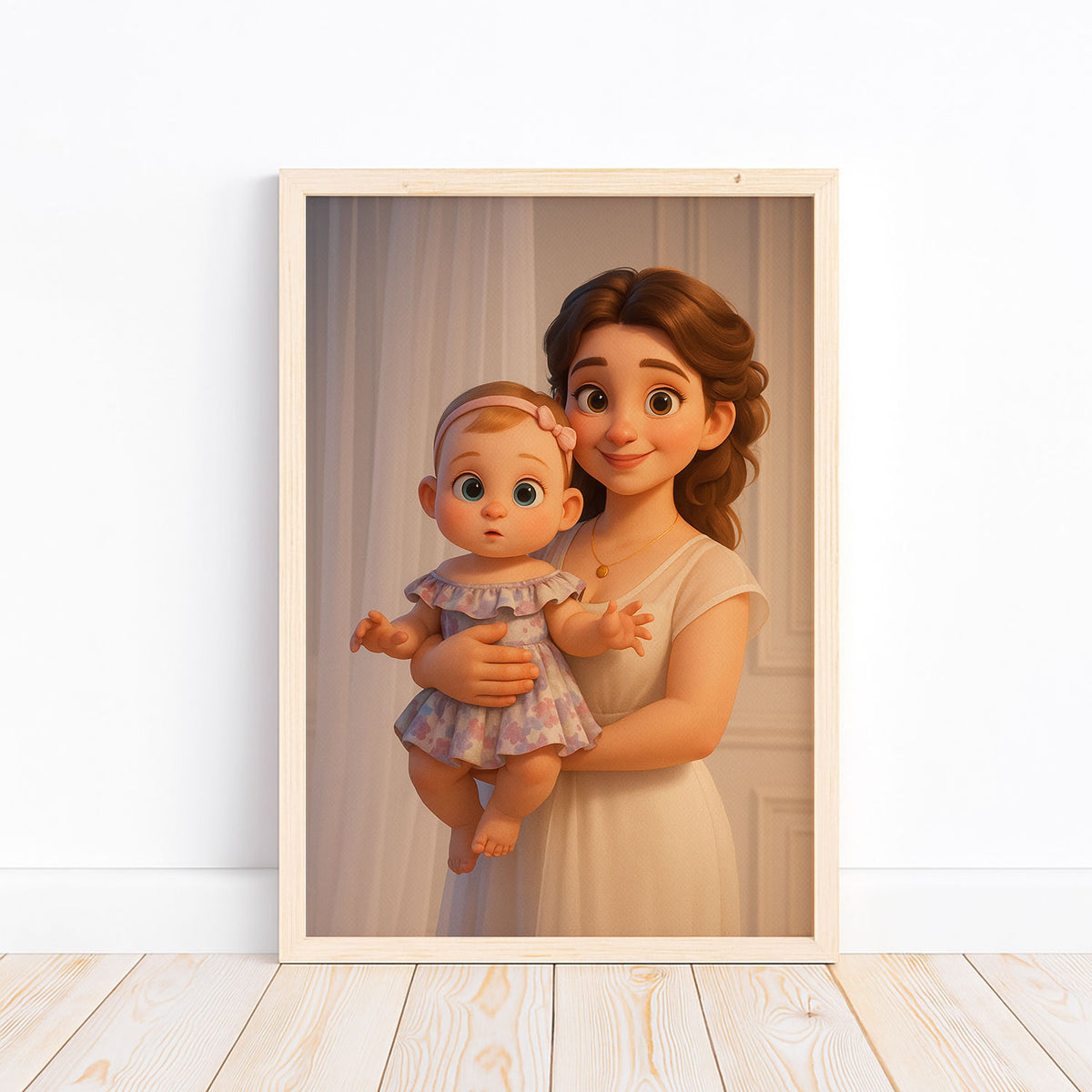 Heartwarming Mother and Baby Illustration - Adorable Cartoon Art for Nursery Decor, Perfect Gift for New Moms
 - 4