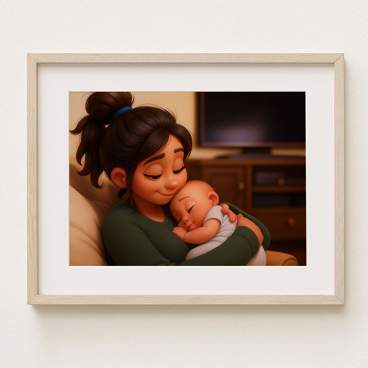 Heartwarming Mother and Baby Illustration: Adorable Family Portrait in Vibrant Cartoon Style, Perfect for Home Decor and Gifts
 - 5