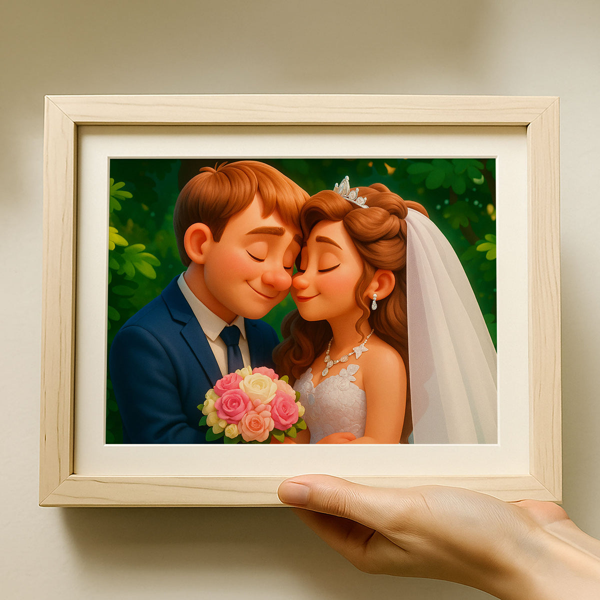 Beautiful Animated Wedding Portrait of a Happy Couple in a Charming Style - Perfect for Your Home Decor
 - 5