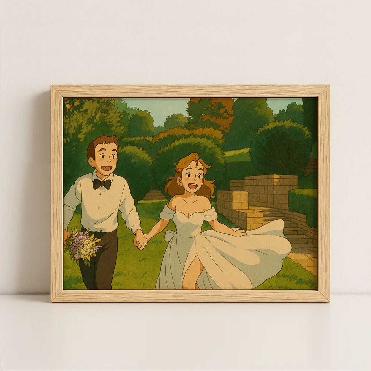 Charming Wedding Kiss Artwork - Romantic Cartoon Style Love Portrait for Special Moments
 - 5